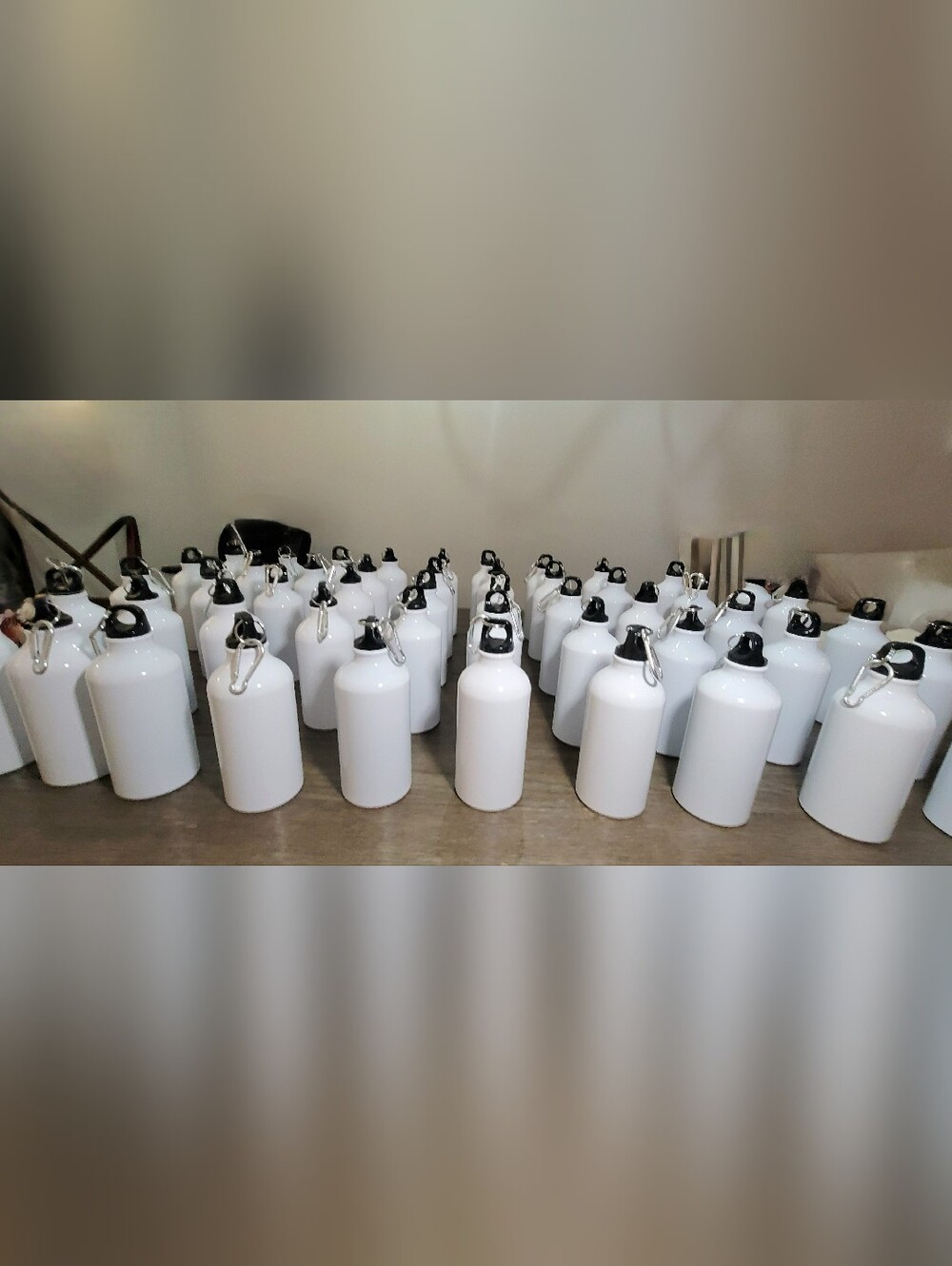50 White Metal Water Bottles with Carabiner Clip – Bulk Lot